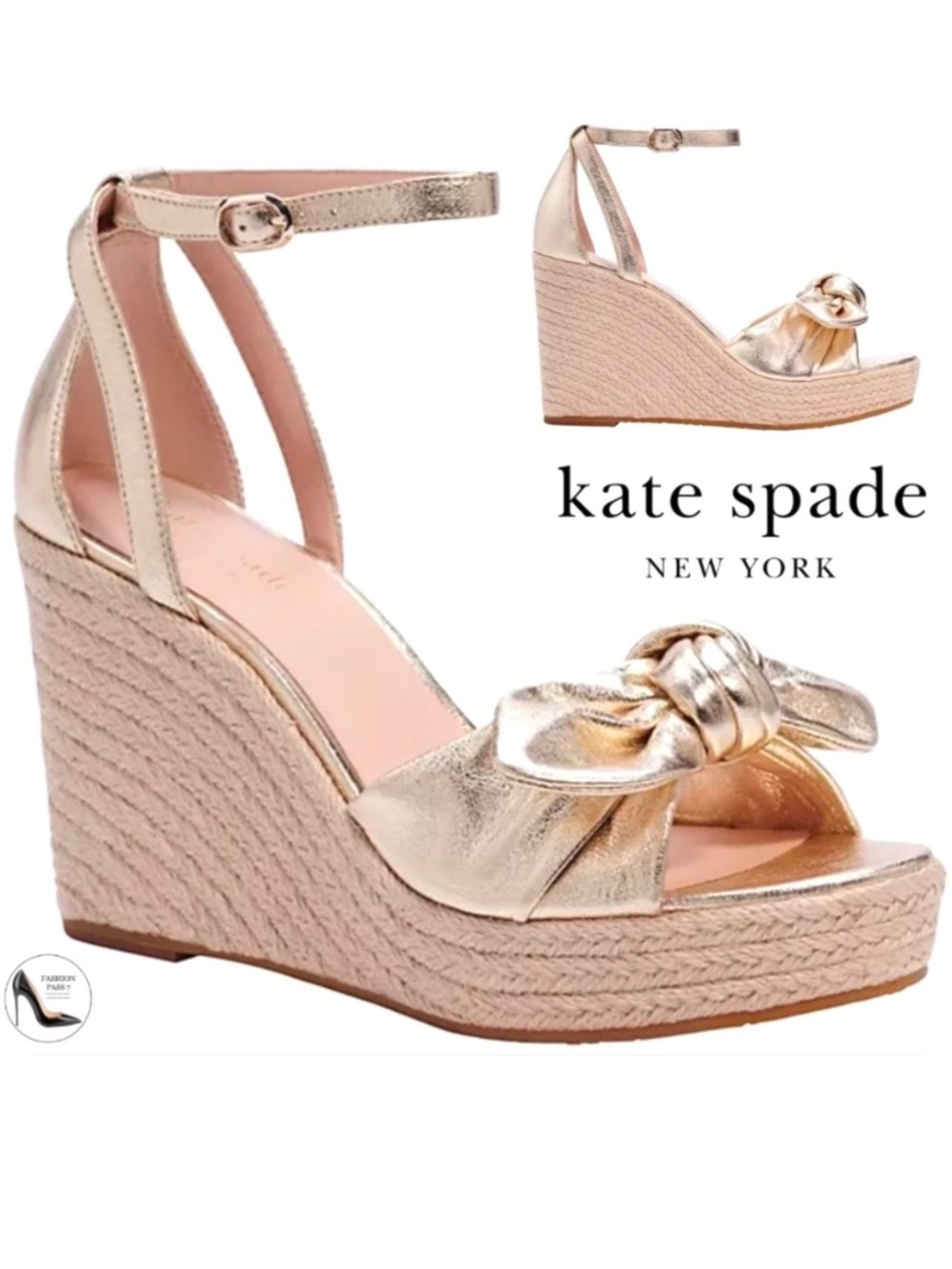 Kate Spade Tianna Espadrille Wedge Metallic Gold Leather Platform Sandals Pump 9